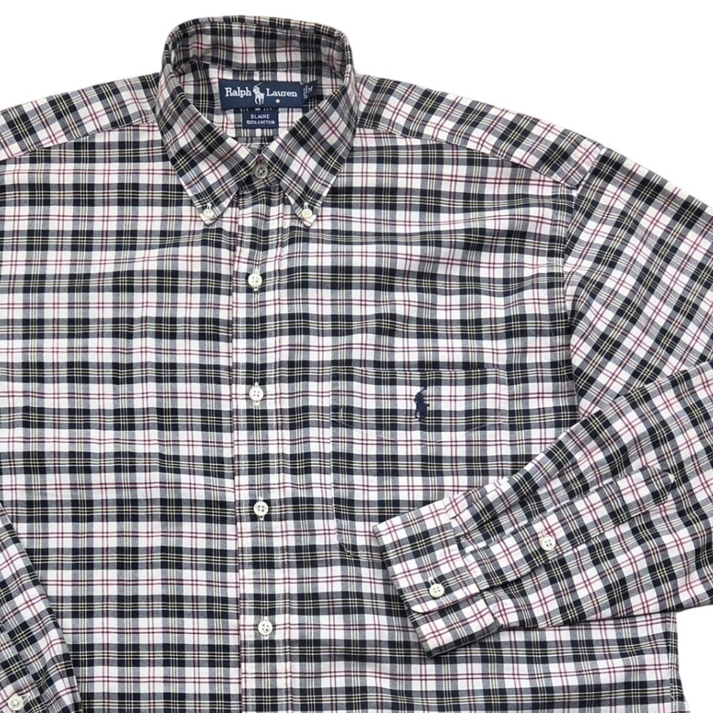 Ralph Lauren Blaire Plaid Button Down Shirt Black‎ White Red Cotton Mens Medium